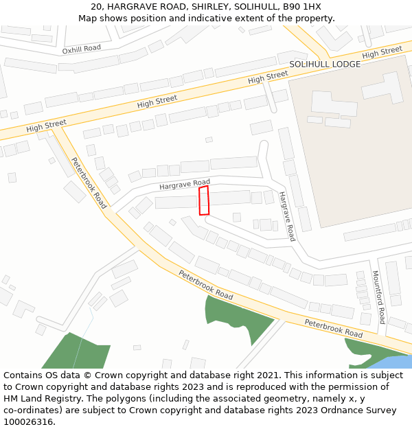 20, HARGRAVE ROAD, SHIRLEY, SOLIHULL, B90 1HX: Location map and indicative extent of plot