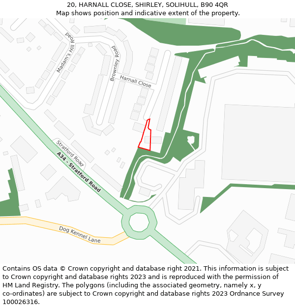 20, HARNALL CLOSE, SHIRLEY, SOLIHULL, B90 4QR: Location map and indicative extent of plot