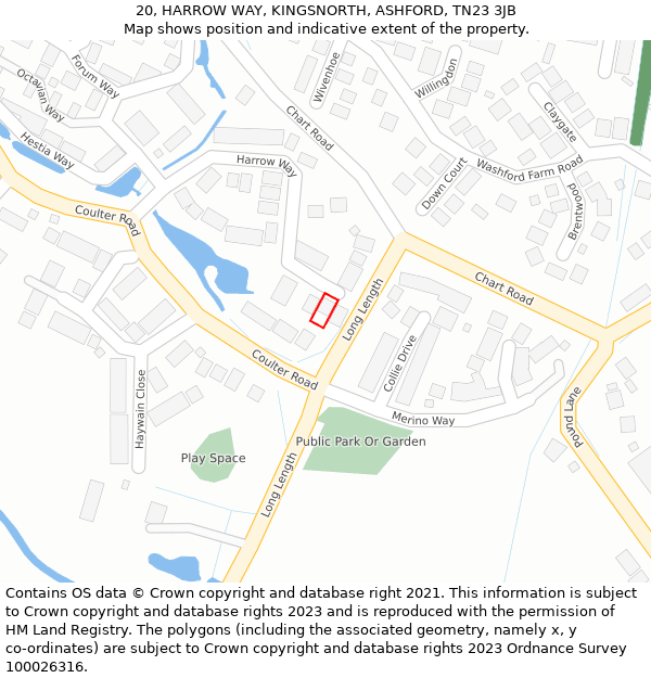 20, HARROW WAY, KINGSNORTH, ASHFORD, TN23 3JB: Location map and indicative extent of plot