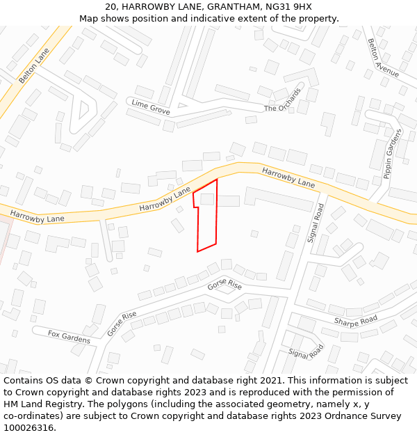 20, HARROWBY LANE, GRANTHAM, NG31 9HX: Location map and indicative extent of plot