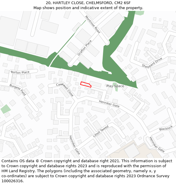 20, HARTLEY CLOSE, CHELMSFORD, CM2 6SF: Location map and indicative extent of plot