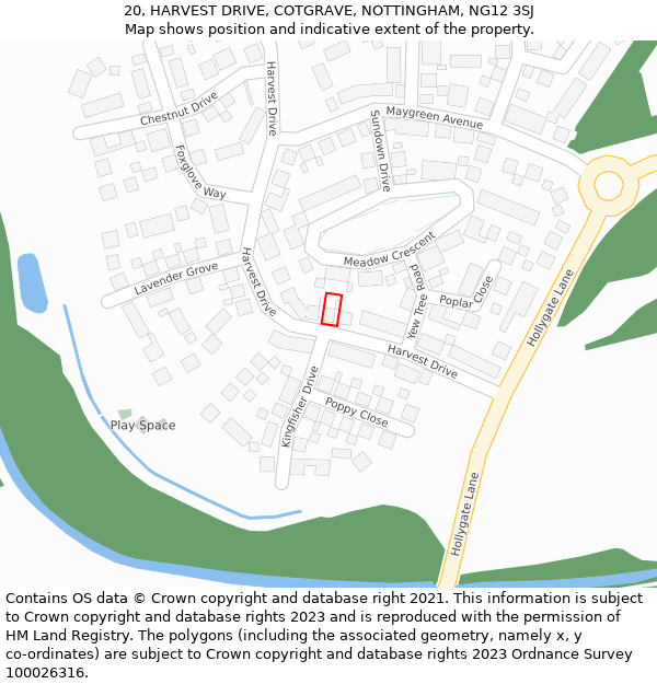 20, HARVEST DRIVE, COTGRAVE, NOTTINGHAM, NG12 3SJ: Location map and indicative extent of plot