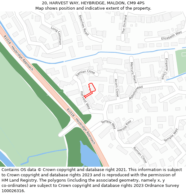 20, HARVEST WAY, HEYBRIDGE, MALDON, CM9 4PS: Location map and indicative extent of plot