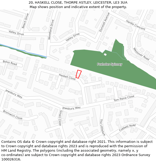 20, HASKELL CLOSE, THORPE ASTLEY, LEICESTER, LE3 3UA: Location map and indicative extent of plot