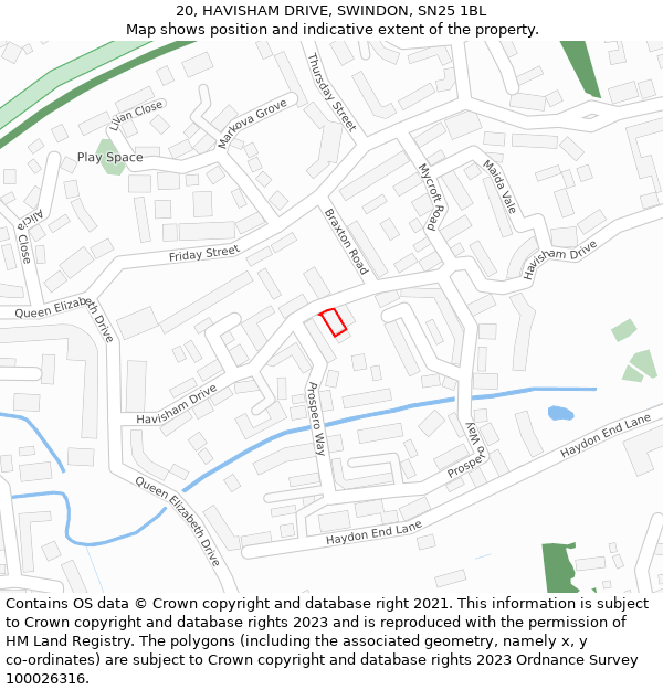 20, HAVISHAM DRIVE, SWINDON, SN25 1BL: Location map and indicative extent of plot