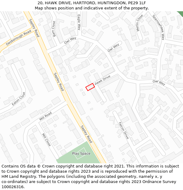 20, HAWK DRIVE, HARTFORD, HUNTINGDON, PE29 1LF: Location map and indicative extent of plot