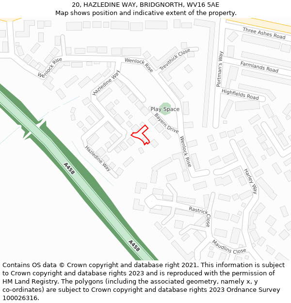 20, HAZLEDINE WAY, BRIDGNORTH, WV16 5AE: Location map and indicative extent of plot