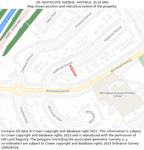 20, HEATHCOTE AVENUE, HATFIELD, AL10 0RH: Location map and indicative extent of plot