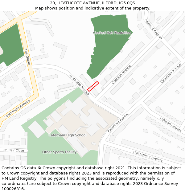 20, HEATHCOTE AVENUE, ILFORD, IG5 0QS: Location map and indicative extent of plot