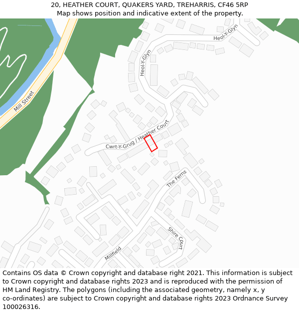 20, HEATHER COURT, QUAKERS YARD, TREHARRIS, CF46 5RP: Location map and indicative extent of plot