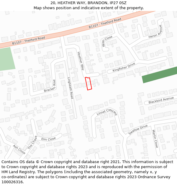 20, HEATHER WAY, BRANDON, IP27 0SZ: Location map and indicative extent of plot