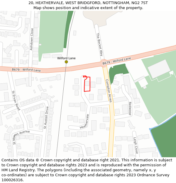 20, HEATHERVALE, WEST BRIDGFORD, NOTTINGHAM, NG2 7ST: Location map and indicative extent of plot