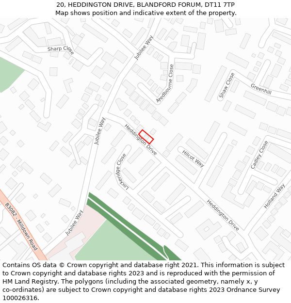 20, HEDDINGTON DRIVE, BLANDFORD FORUM, DT11 7TP: Location map and indicative extent of plot