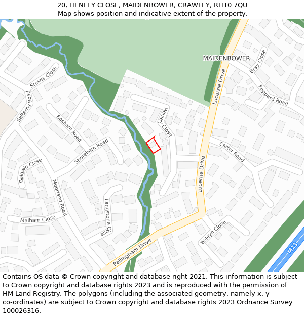 20, HENLEY CLOSE, MAIDENBOWER, CRAWLEY, RH10 7QU: Location map and indicative extent of plot