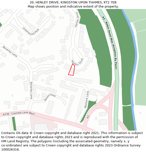 20, HENLEY DRIVE, KINGSTON UPON THAMES, KT2 7EB: Location map and indicative extent of plot
