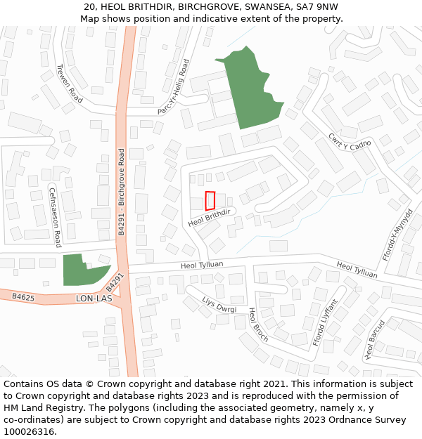 20, HEOL BRITHDIR, BIRCHGROVE, SWANSEA, SA7 9NW: Location map and indicative extent of plot