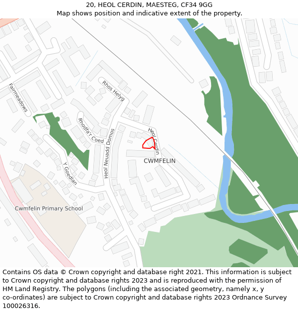 20, HEOL CERDIN, MAESTEG, CF34 9GG: Location map and indicative extent of plot