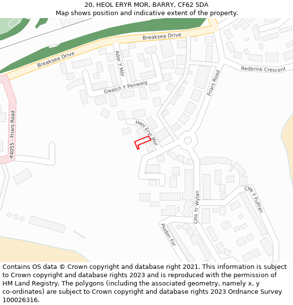 20, HEOL ERYR MOR, BARRY, CF62 5DA: Location map and indicative extent of plot