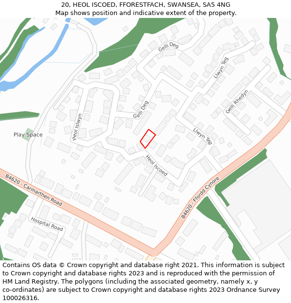 20, HEOL ISCOED, FFORESTFACH, SWANSEA, SA5 4NG: Location map and indicative extent of plot