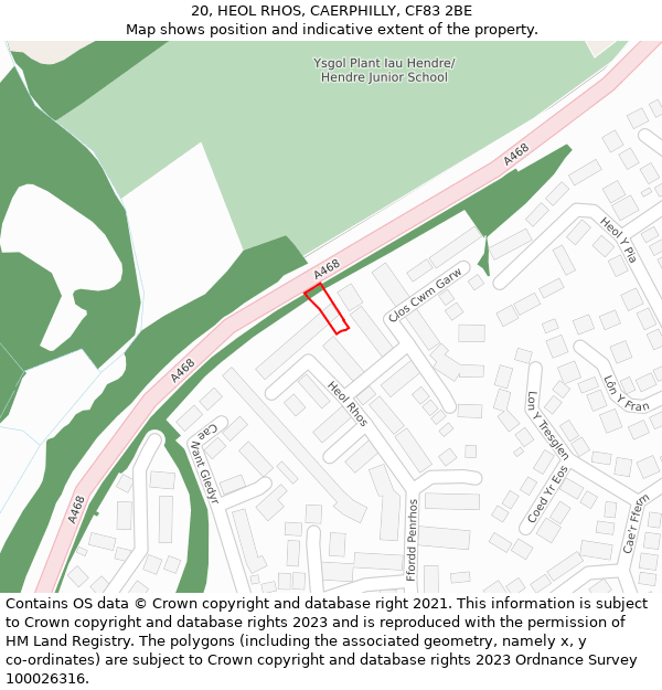 20, HEOL RHOS, CAERPHILLY, CF83 2BE: Location map and indicative extent of plot