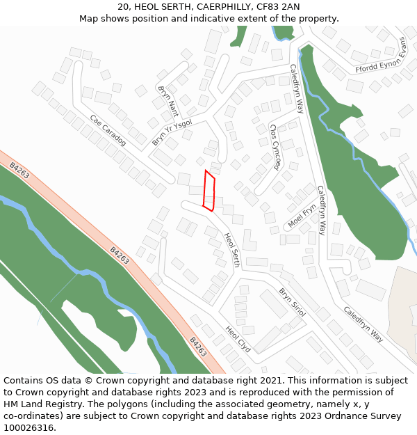 20, HEOL SERTH, CAERPHILLY, CF83 2AN: Location map and indicative extent of plot