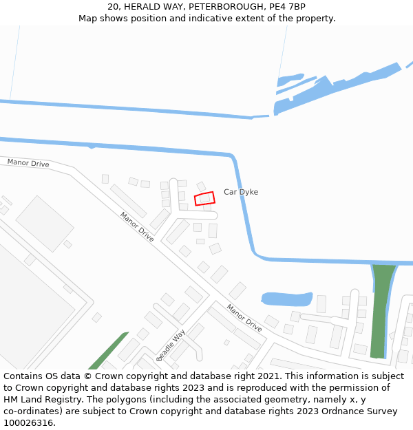 20, HERALD WAY, PETERBOROUGH, PE4 7BP: Location map and indicative extent of plot