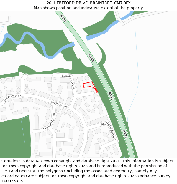 20, HEREFORD DRIVE, BRAINTREE, CM7 9FX: Location map and indicative extent of plot