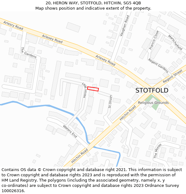 20, HERON WAY, STOTFOLD, HITCHIN, SG5 4QB: Location map and indicative extent of plot