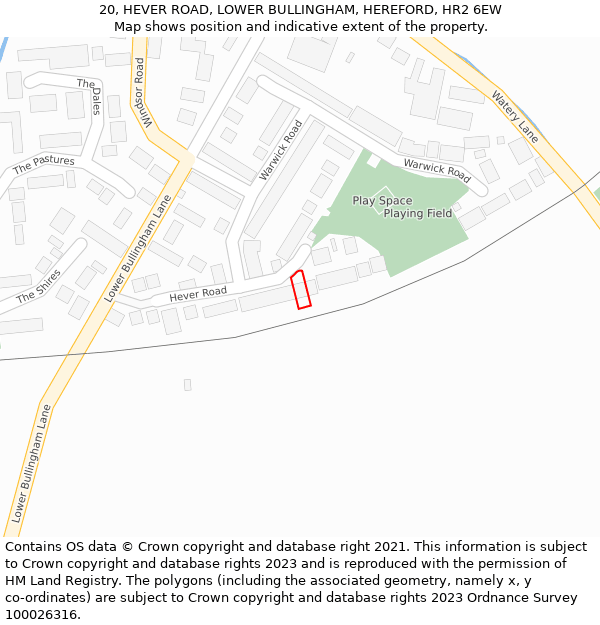 20, HEVER ROAD, LOWER BULLINGHAM, HEREFORD, HR2 6EW: Location map and indicative extent of plot