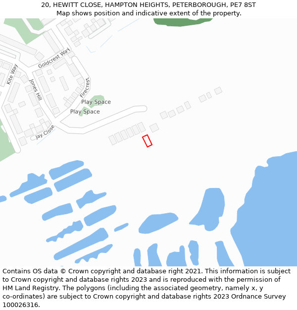 20, HEWITT CLOSE, HAMPTON HEIGHTS, PETERBOROUGH, PE7 8ST: Location map and indicative extent of plot