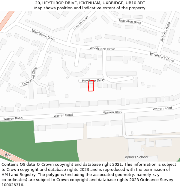 20, HEYTHROP DRIVE, ICKENHAM, UXBRIDGE, UB10 8DT: Location map and indicative extent of plot