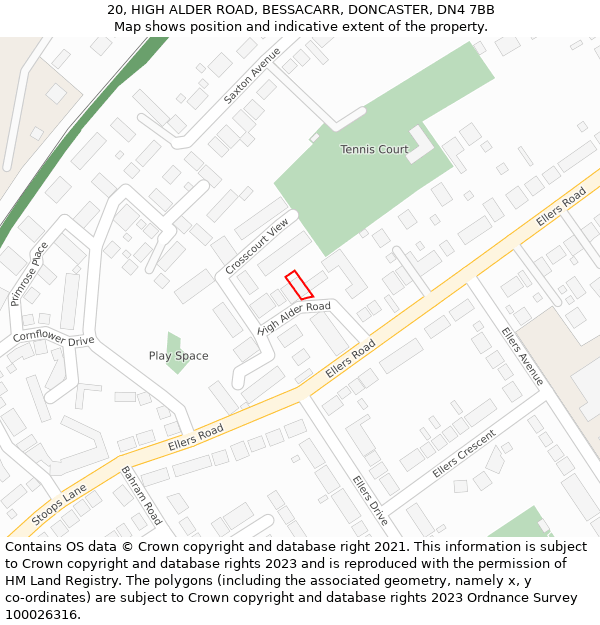 20, HIGH ALDER ROAD, BESSACARR, DONCASTER, DN4 7BB: Location map and indicative extent of plot