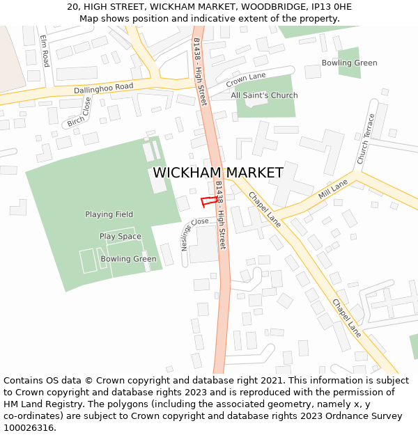 20, HIGH STREET, WICKHAM MARKET, WOODBRIDGE, IP13 0HE: Location map and indicative extent of plot