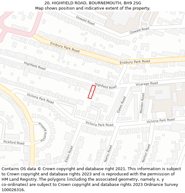 20, HIGHFIELD ROAD, BOURNEMOUTH, BH9 2SG: Location map and indicative extent of plot