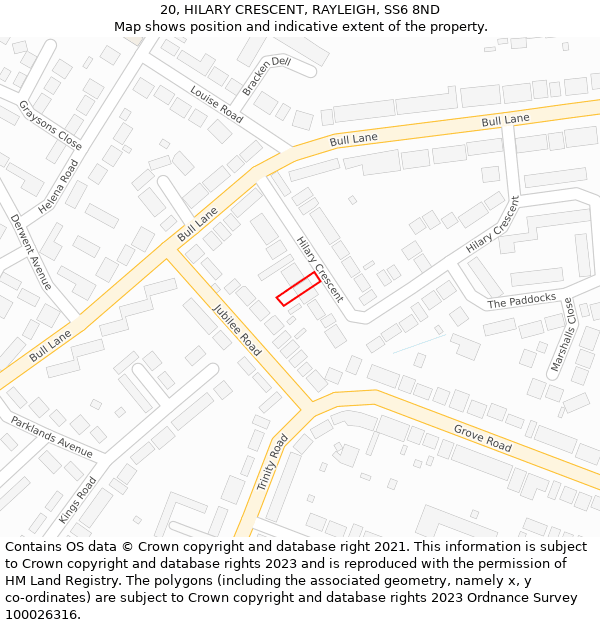 20, HILARY CRESCENT, RAYLEIGH, SS6 8ND: Location map and indicative extent of plot