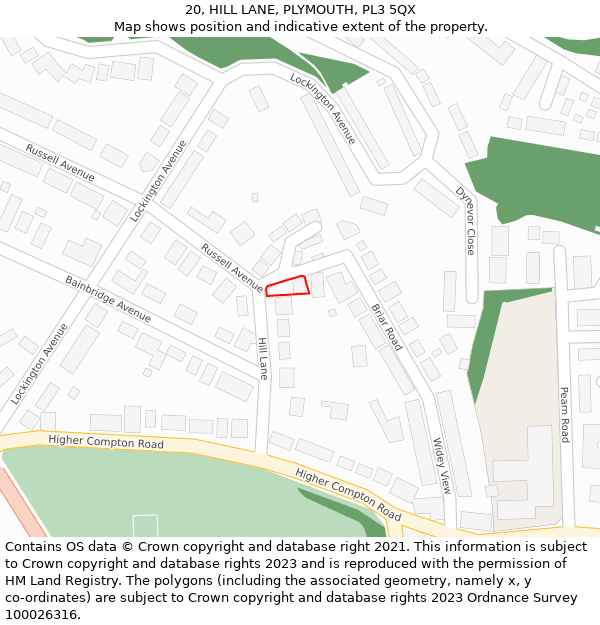20, HILL LANE, PLYMOUTH, PL3 5QX: Location map and indicative extent of plot