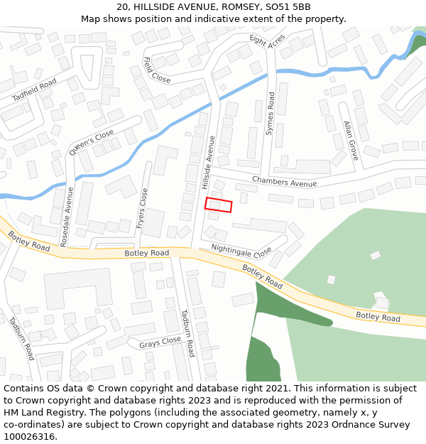 20, HILLSIDE AVENUE, ROMSEY, SO51 5BB: Location map and indicative extent of plot