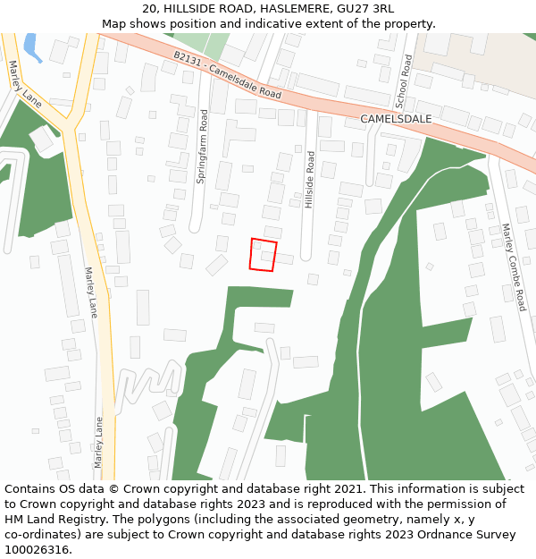 20, HILLSIDE ROAD, HASLEMERE, GU27 3RL: Location map and indicative extent of plot