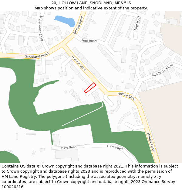 20, HOLLOW LANE, SNODLAND, ME6 5LS: Location map and indicative extent of plot