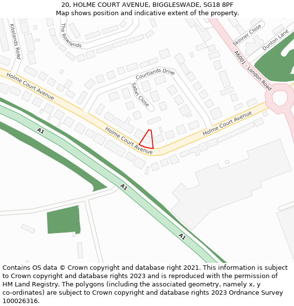 20, HOLME COURT AVENUE, BIGGLESWADE, SG18 8PF: Location map and indicative extent of plot