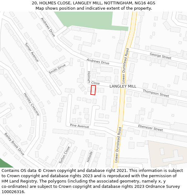 20, HOLMES CLOSE, LANGLEY MILL, NOTTINGHAM, NG16 4GS: Location map and indicative extent of plot