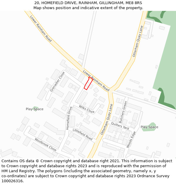 20, HOMEFIELD DRIVE, RAINHAM, GILLINGHAM, ME8 8RS: Location map and indicative extent of plot