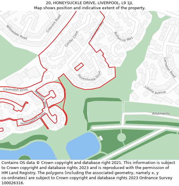 20, HONEYSUCKLE DRIVE, LIVERPOOL, L9 1JL: Location map and indicative extent of plot