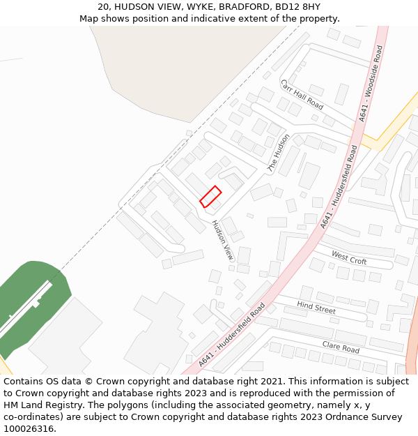 20, HUDSON VIEW, WYKE, BRADFORD, BD12 8HY: Location map and indicative extent of plot