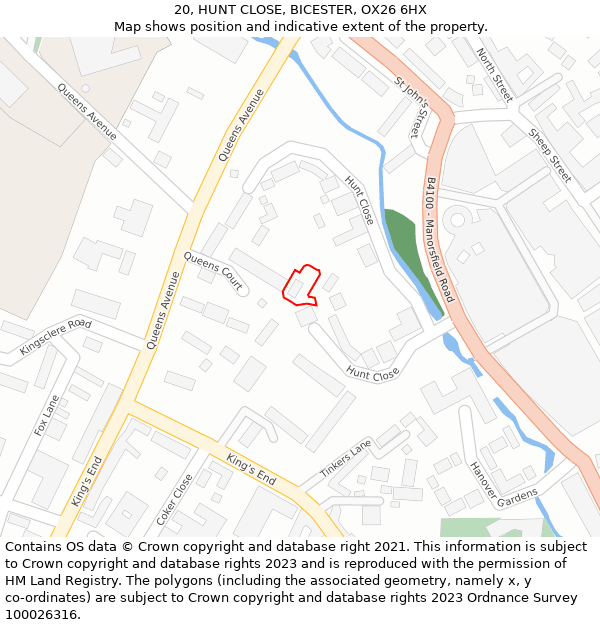 20, HUNT CLOSE, BICESTER, OX26 6HX: Location map and indicative extent of plot