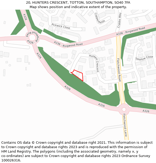 20, HUNTERS CRESCENT, TOTTON, SOUTHAMPTON, SO40 7FA: Location map and indicative extent of plot