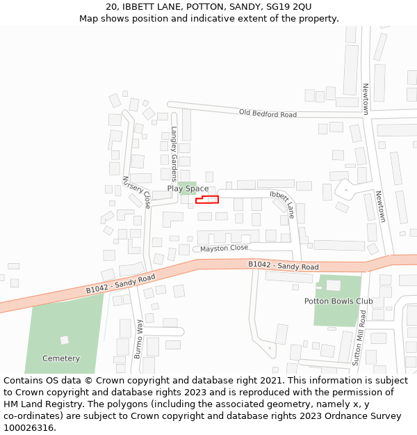 20, IBBETT LANE, POTTON, SANDY, SG19 2QU: Location map and indicative extent of plot