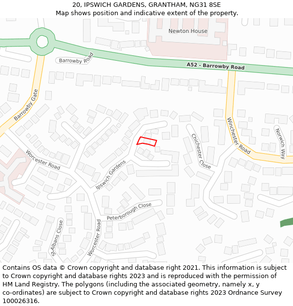 20, IPSWICH GARDENS, GRANTHAM, NG31 8SE: Location map and indicative extent of plot
