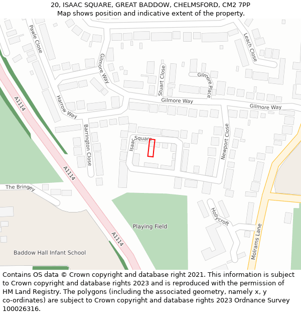 20, ISAAC SQUARE, GREAT BADDOW, CHELMSFORD, CM2 7PP: Location map and indicative extent of plot