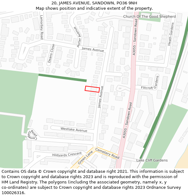 20, JAMES AVENUE, SANDOWN, PO36 9NH: Location map and indicative extent of plot